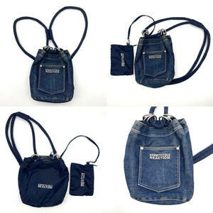 Vintage 90s Kenneth Cole Reaction Reversible Denim/Nylon Mini Backpack Purse 9x9